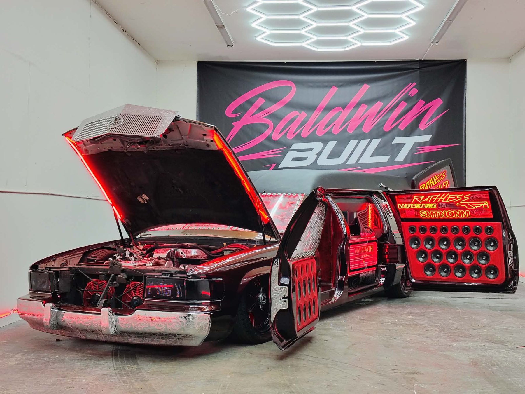 Custom vehicle and speaker panels in the Baldwin Built workshop
