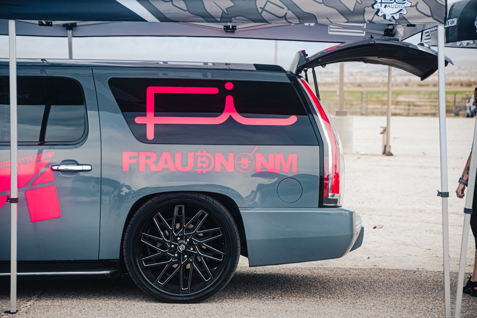Custom show vehicle with Fi branding and large wheels